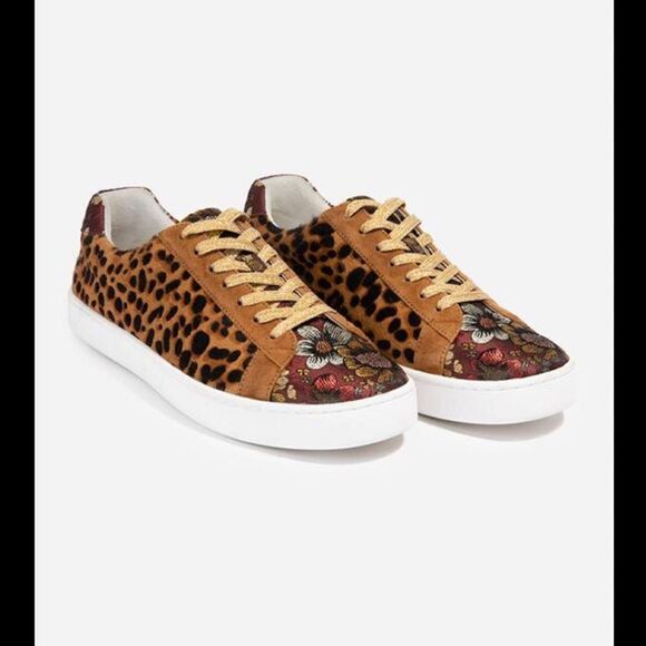 Johnny Was Shoes - Johnny Was "Olivia" Leopard Print Haircalf/Floral Embroidery Sneakers Size 6
